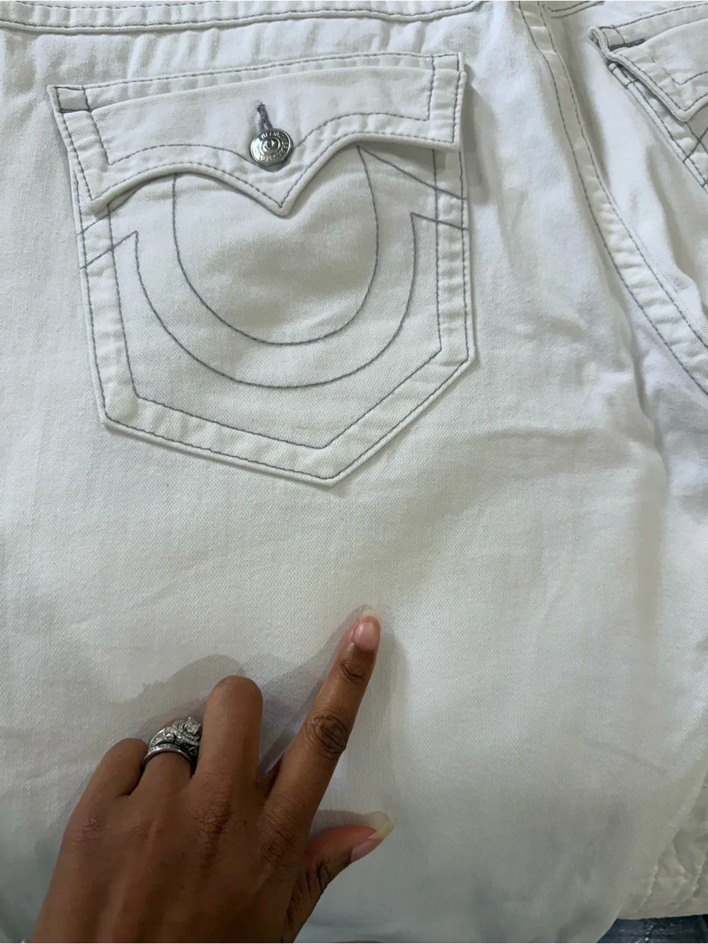 True Religion Cream White Straight Jeans Label Detail